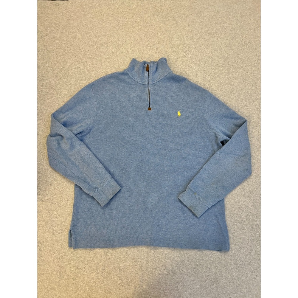 Polo Ralph Lauren Quarter Zip Sweater Mens Large Blue Heather Cotton Pullover